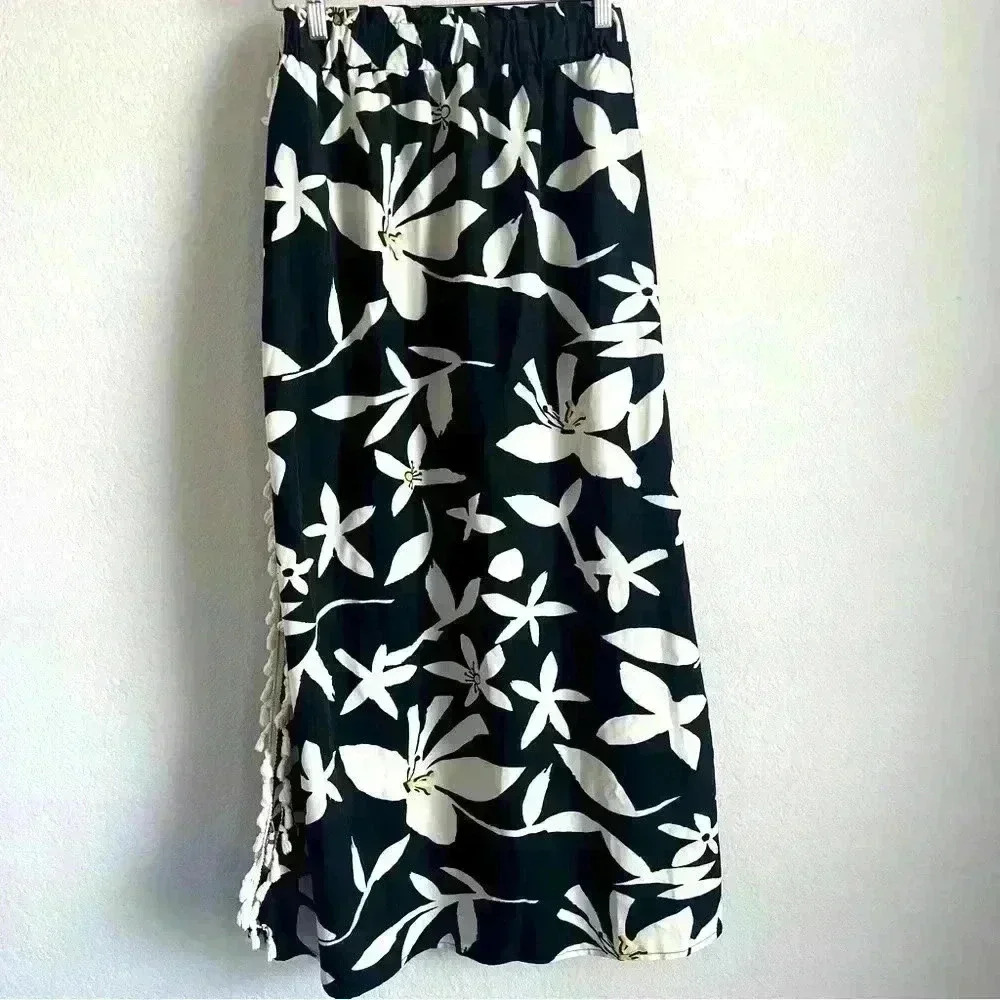 Luukse Tropical Hawaiian Maxi Open Side Tassels Skirt Size Large‎